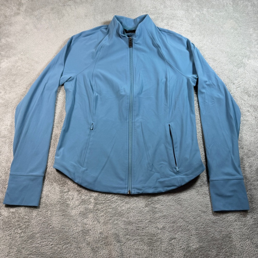 Athleta Salutation Jacket Womens Large Blue Mock Neck Full Zip Powervita Yoga
